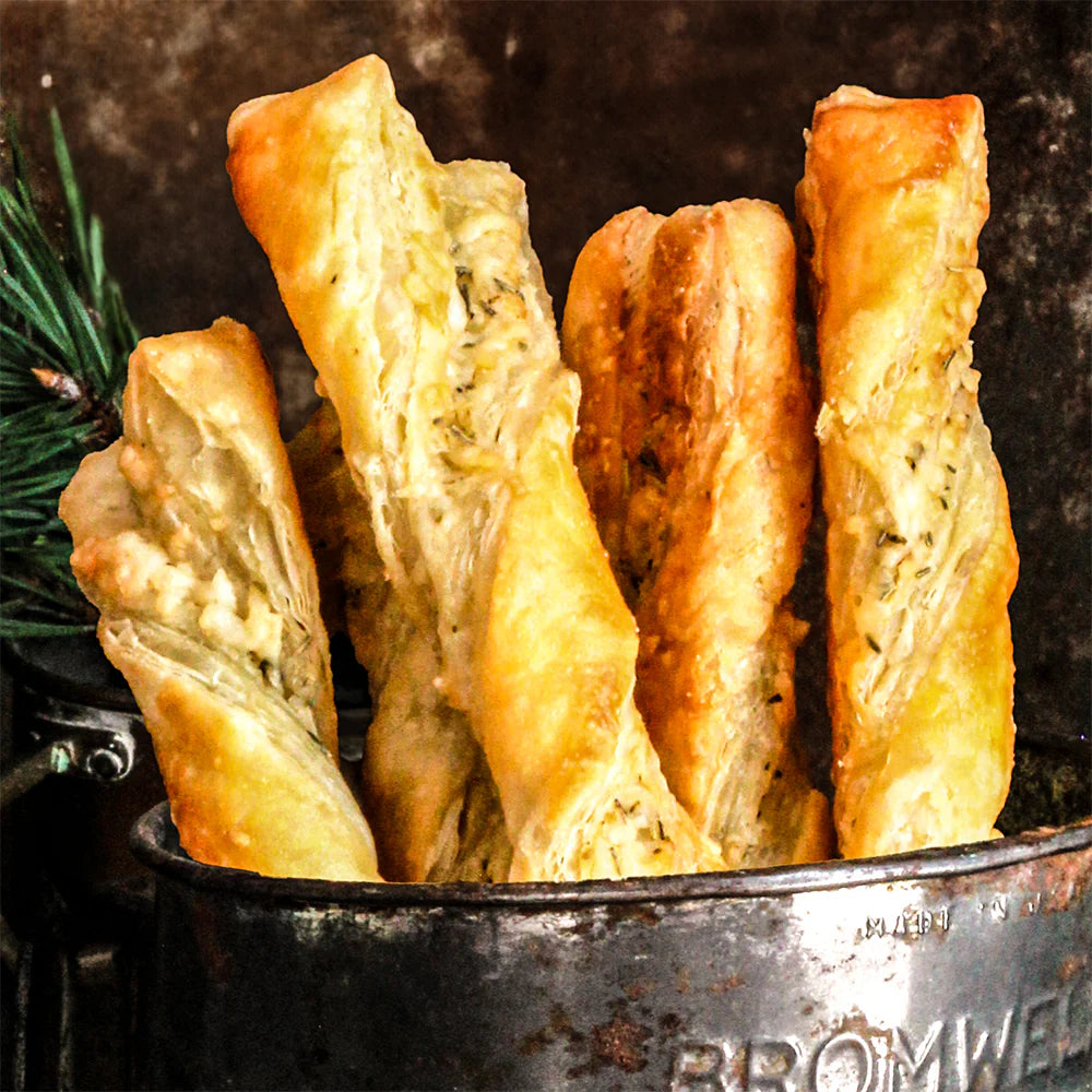 Closeup photo of asiago twists