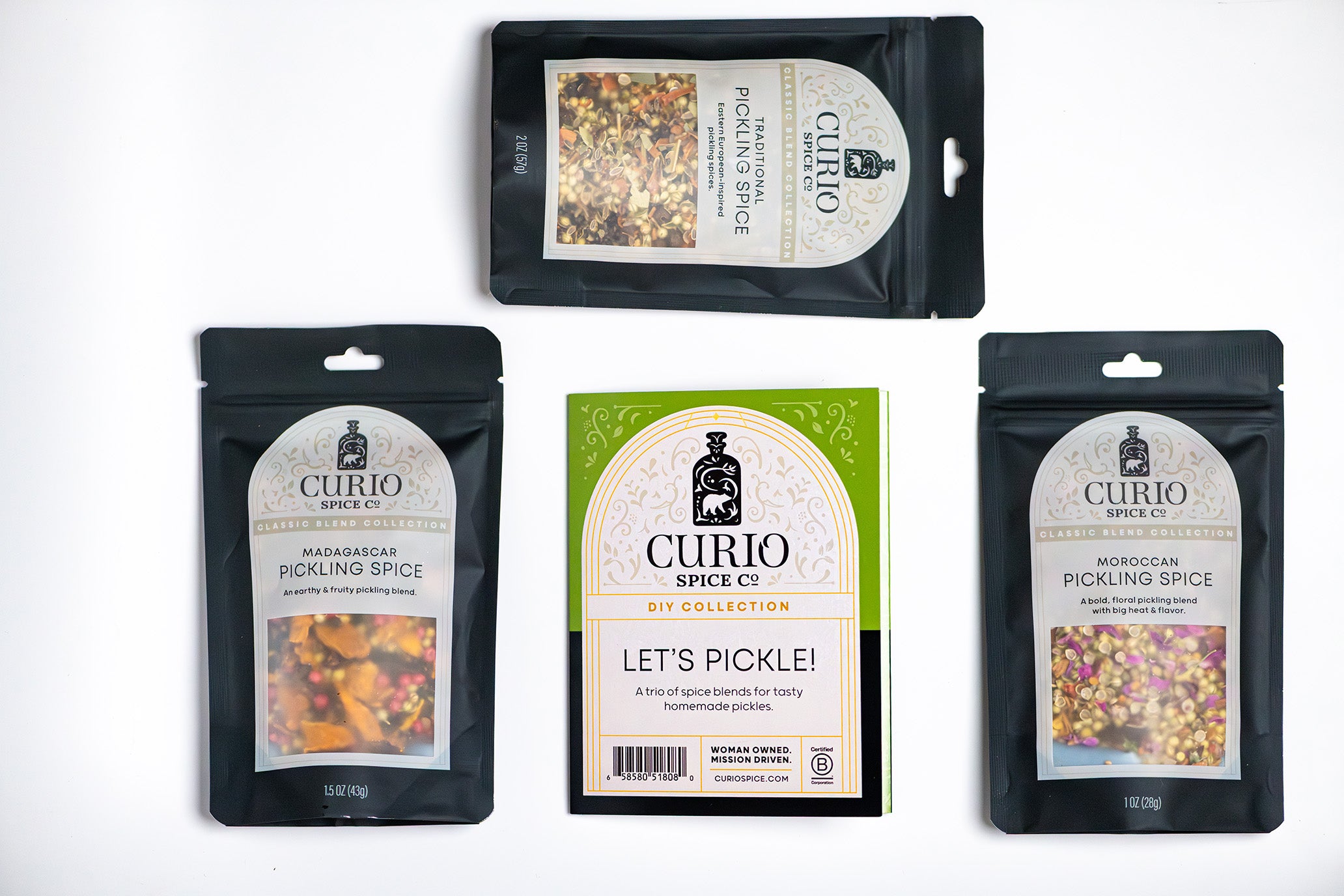 Curio Spice Co spice packages on a white background