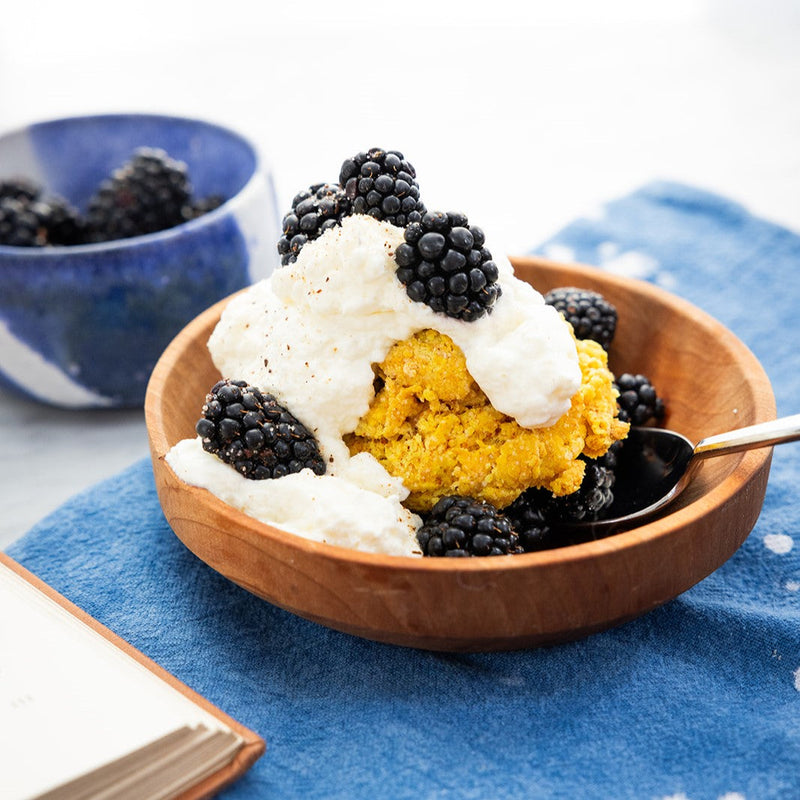 Turmeric Spiced Shortcakes with blackberries and cream