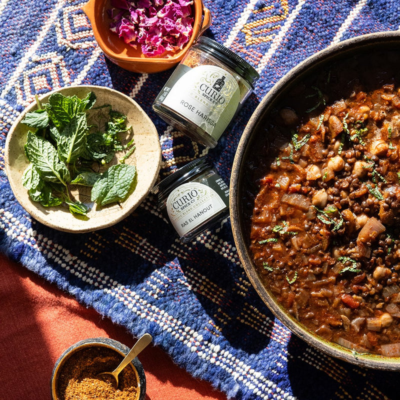 Image of Moroccan Spiced Chickpea Soup with spices and herbs