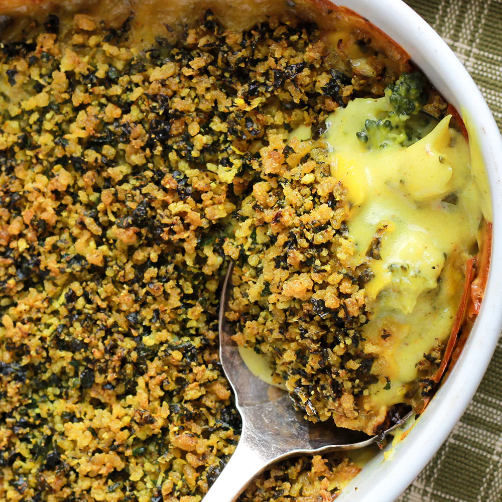 Closeup photo of a broccoli casserole
