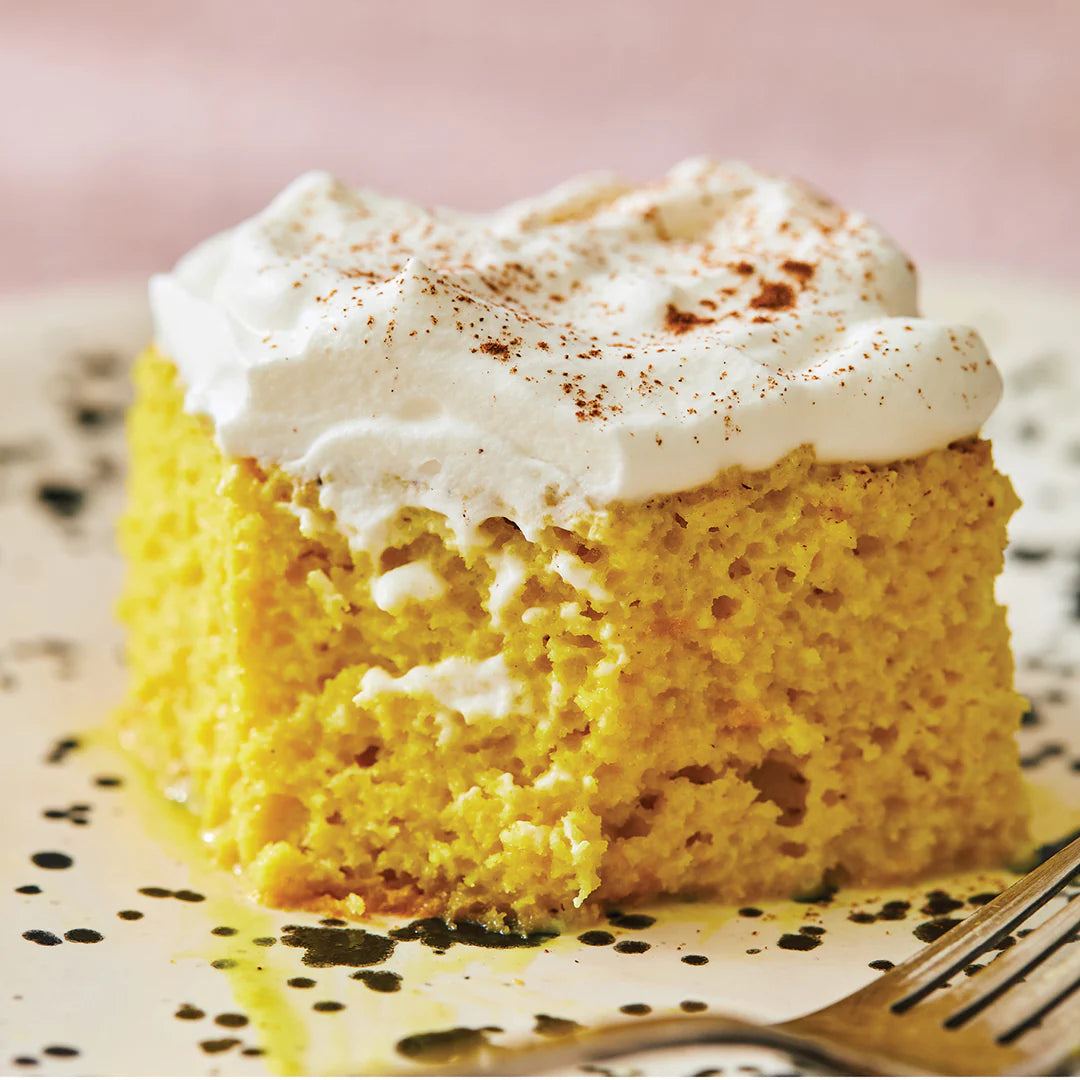 Photo of a slice of tres leches cake