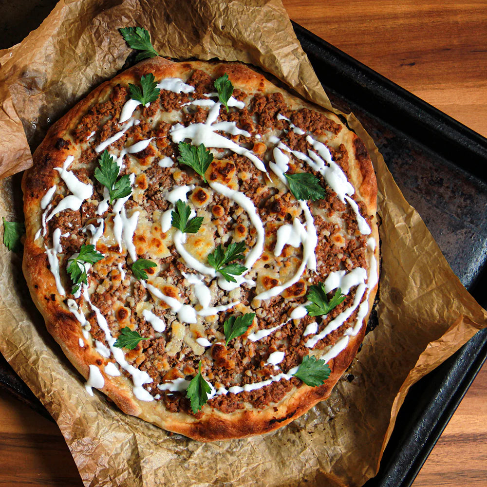Photo of a beef flatbread