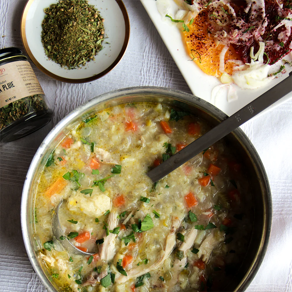 Lemon Chicken Soup with La Pluie Dumplings