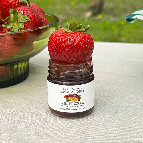 African Bronze Cocoa & Honey Mini Jar with strawberries