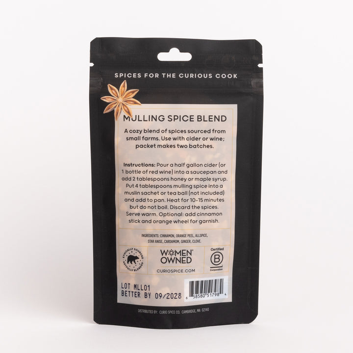 Mulling spice blend package with text on a white background