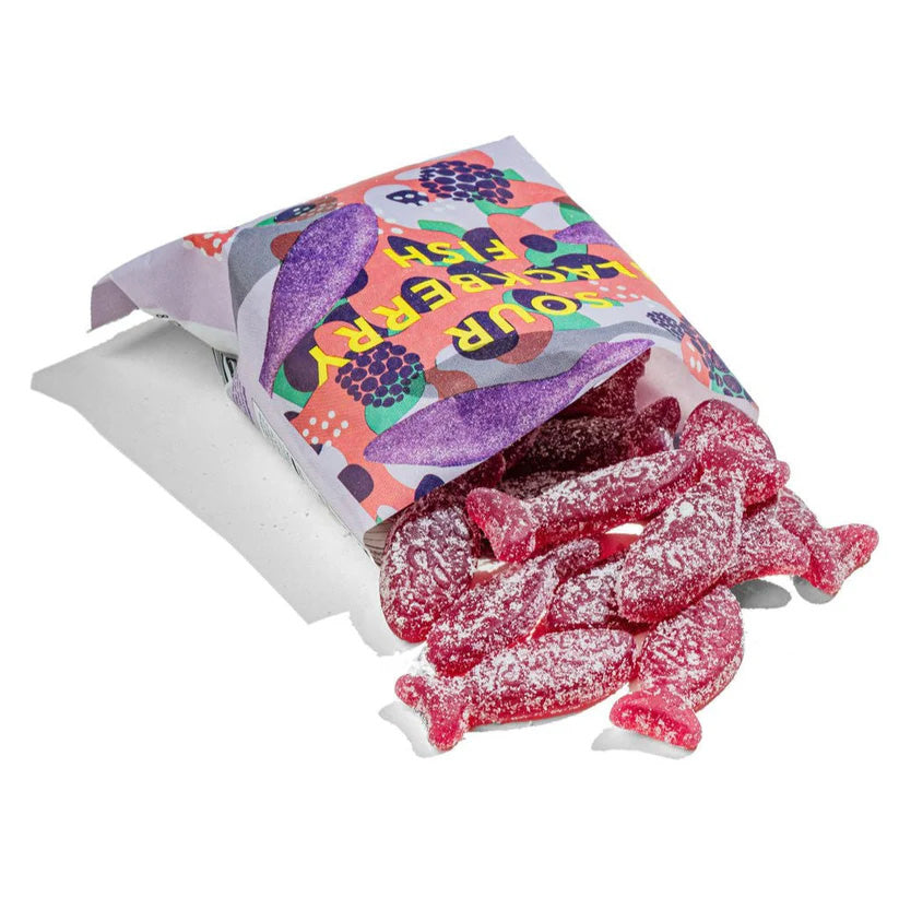 BonBon Sour Blackberry Fish pouring from bag