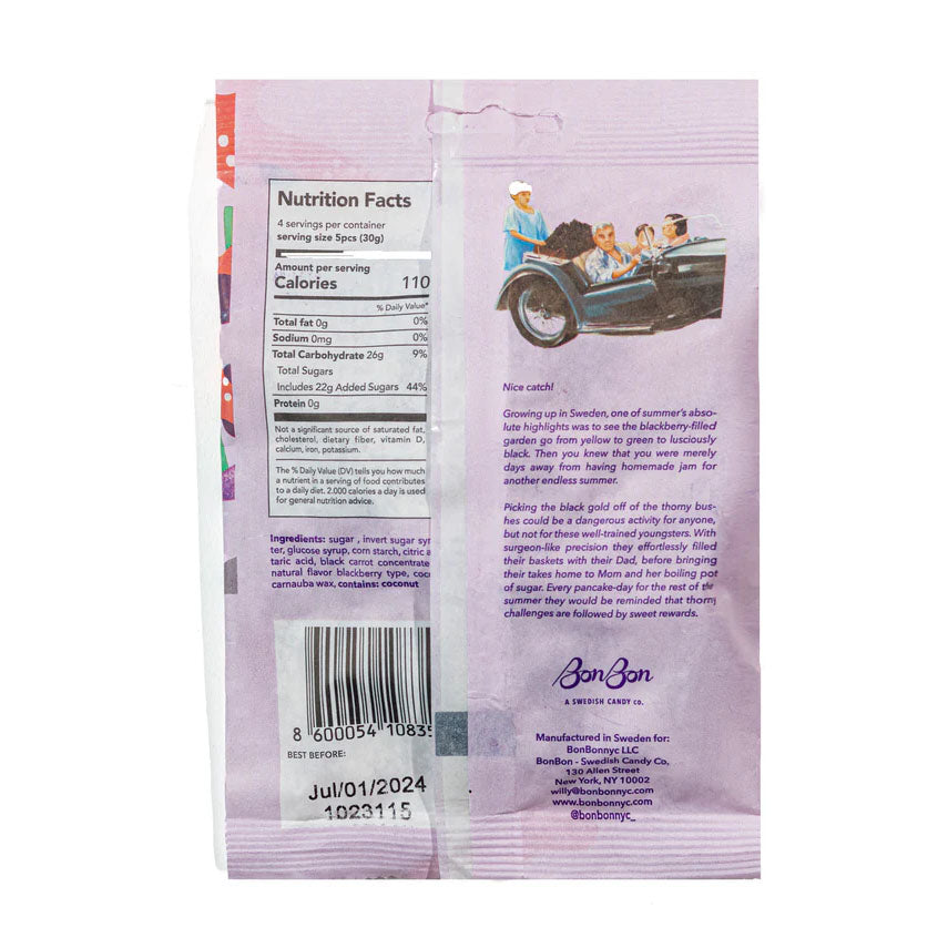 BonBon Sour Blackberry Fish nutrition label
