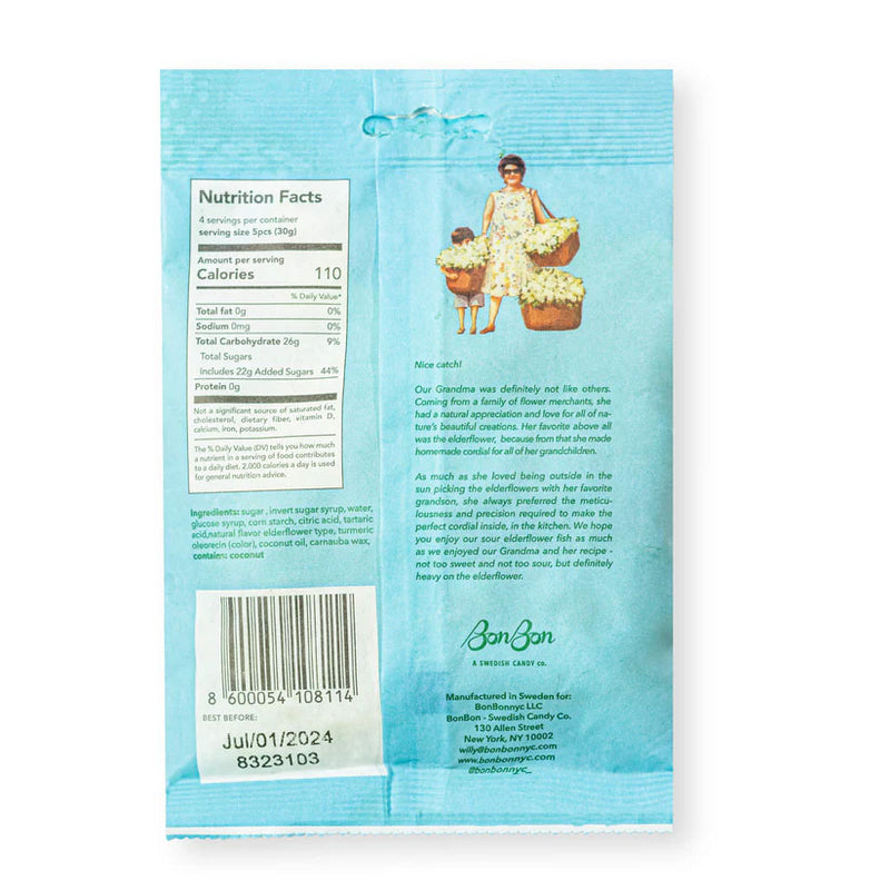 Bonbon Sour Elderflower Fish nutrition label