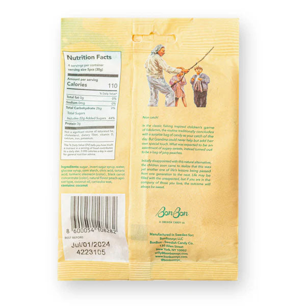 BonBon Sour Peach Fish nutrition label
