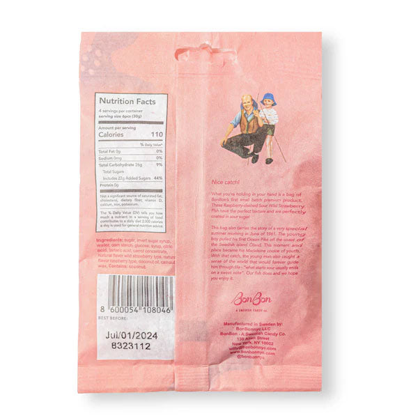BonBon Sour Wild Strawberry Fish nutrition label