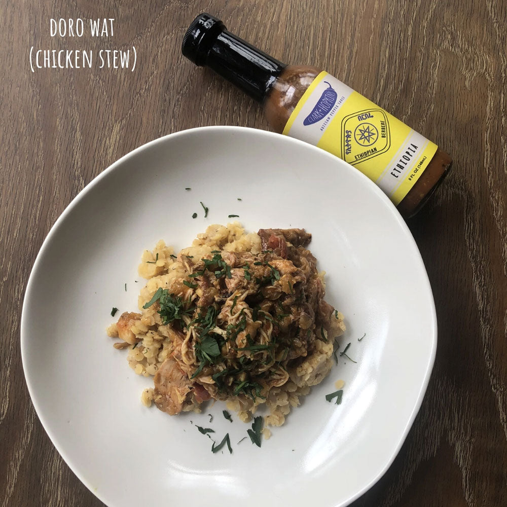 Ethiopia hot sauce over Doro Wat (chicken stew)