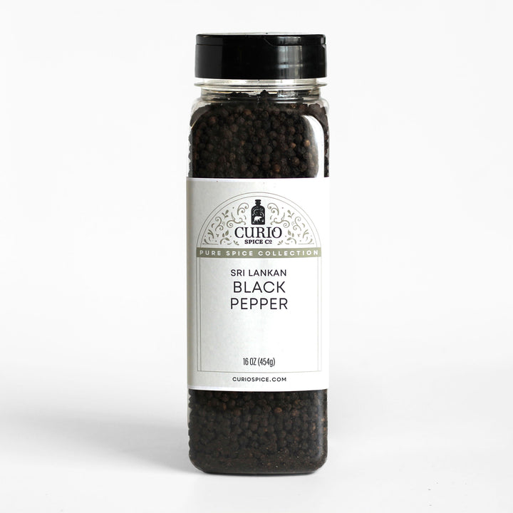 A bulk jar of Sri Lankan Black Peppercorns