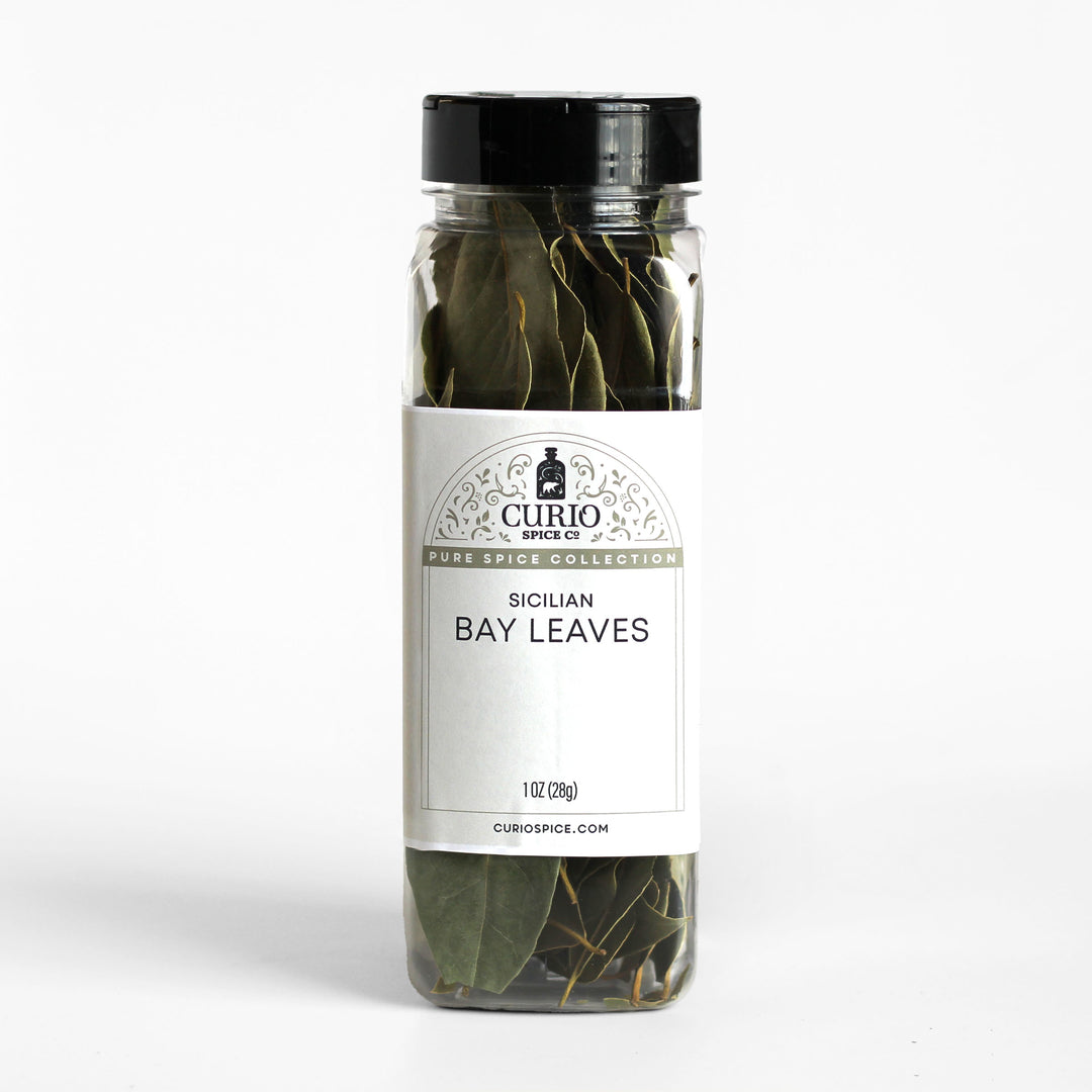Bulk 1 oz. jar of whole Sicilian bay leaves.