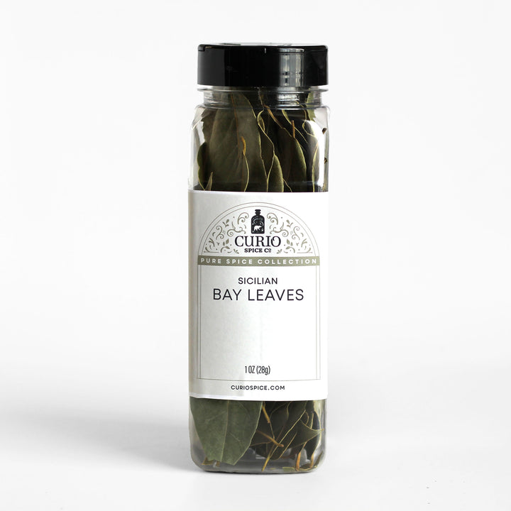Bulk 1 oz. jar of whole Sicilian bay leaves.