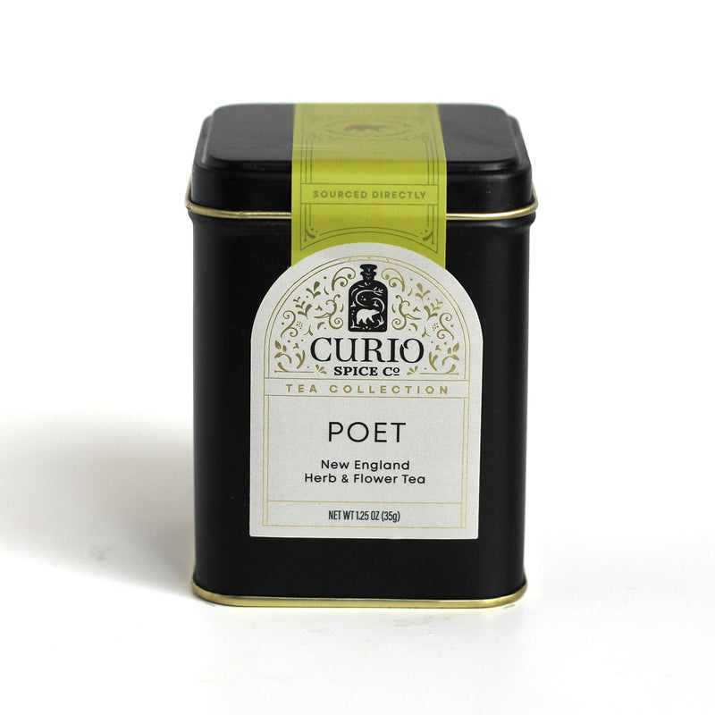 Loose leaf tin of Poet Tea, a New England Herb & Flower Tea Blend