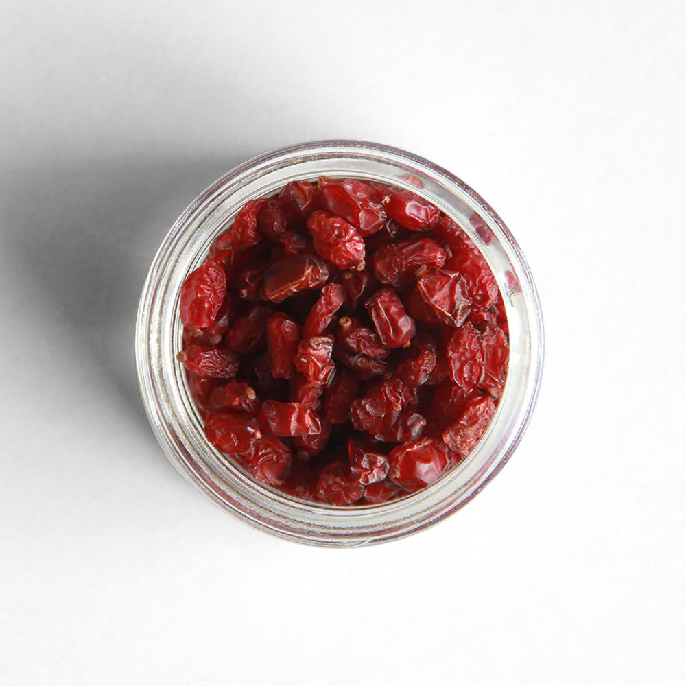 Top-down view of dried barberries