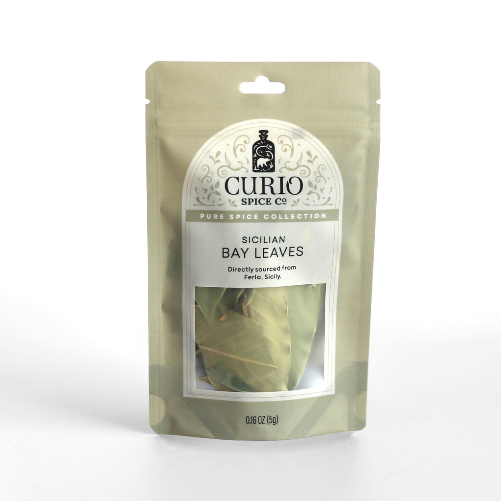 Curio Spice Co. fair-trade single origin sustainable Sicilian Bay Leaves in a resealable bag