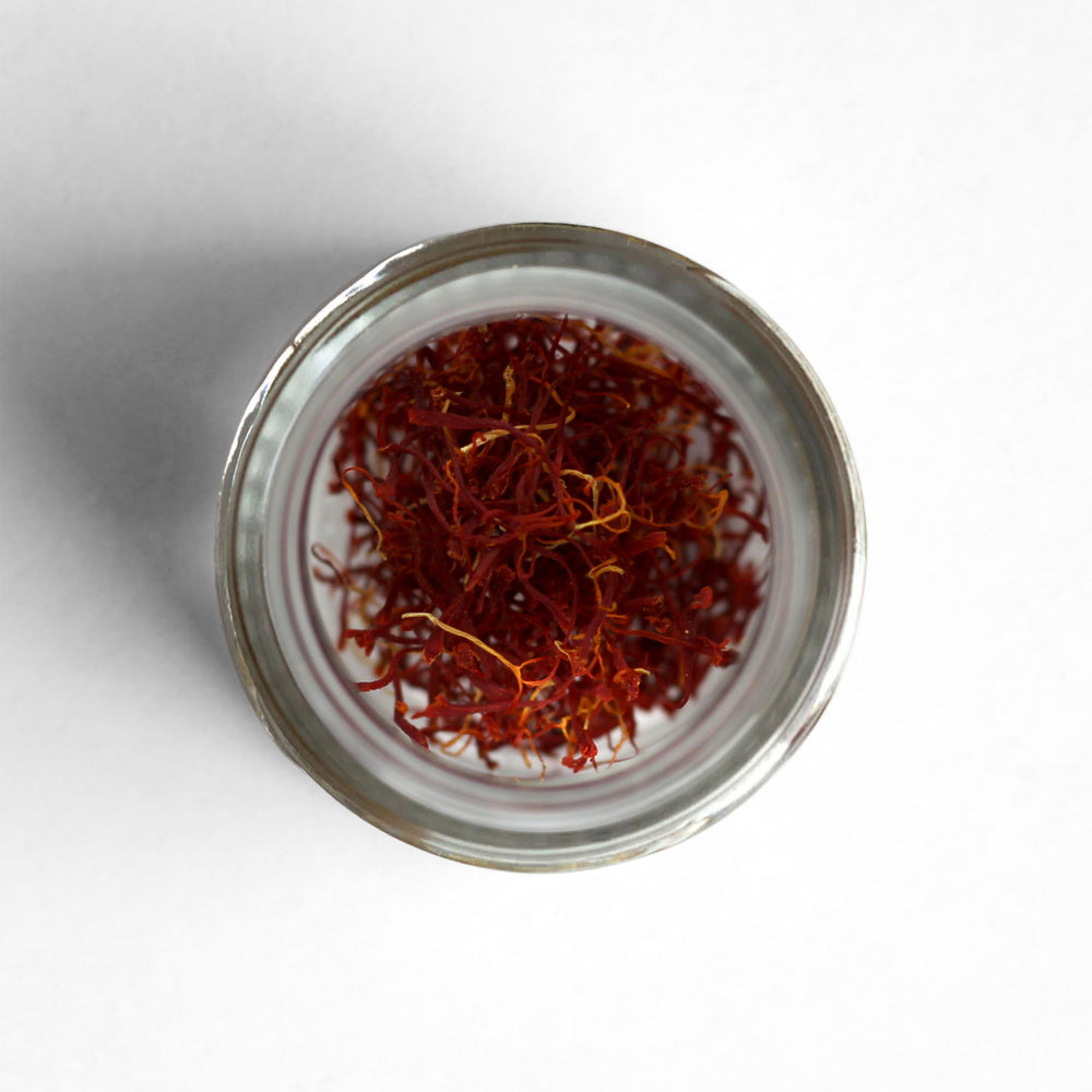 Top-down view of Greek Saffron threads.