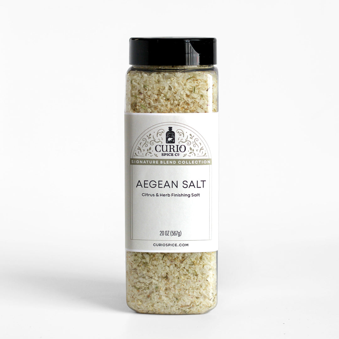 Bulk 20 oz. jar of Aegean Salt, a citrus and herb finishing salt.