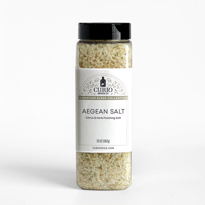 Bulk 20 oz. jar of Aegean Salt, a citrus and herb finishing salt.