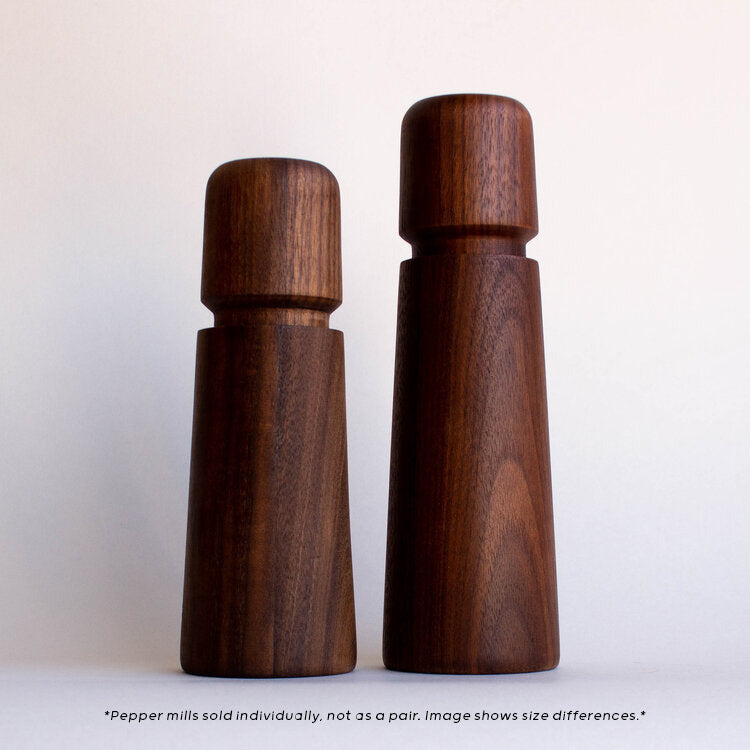 4" and 7" Stockholm Pepper Mills in a walnut finish.
