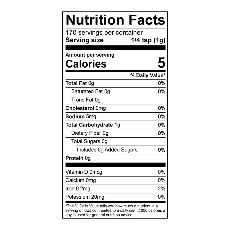 Nutrition facts label for a product with minimal ingredients