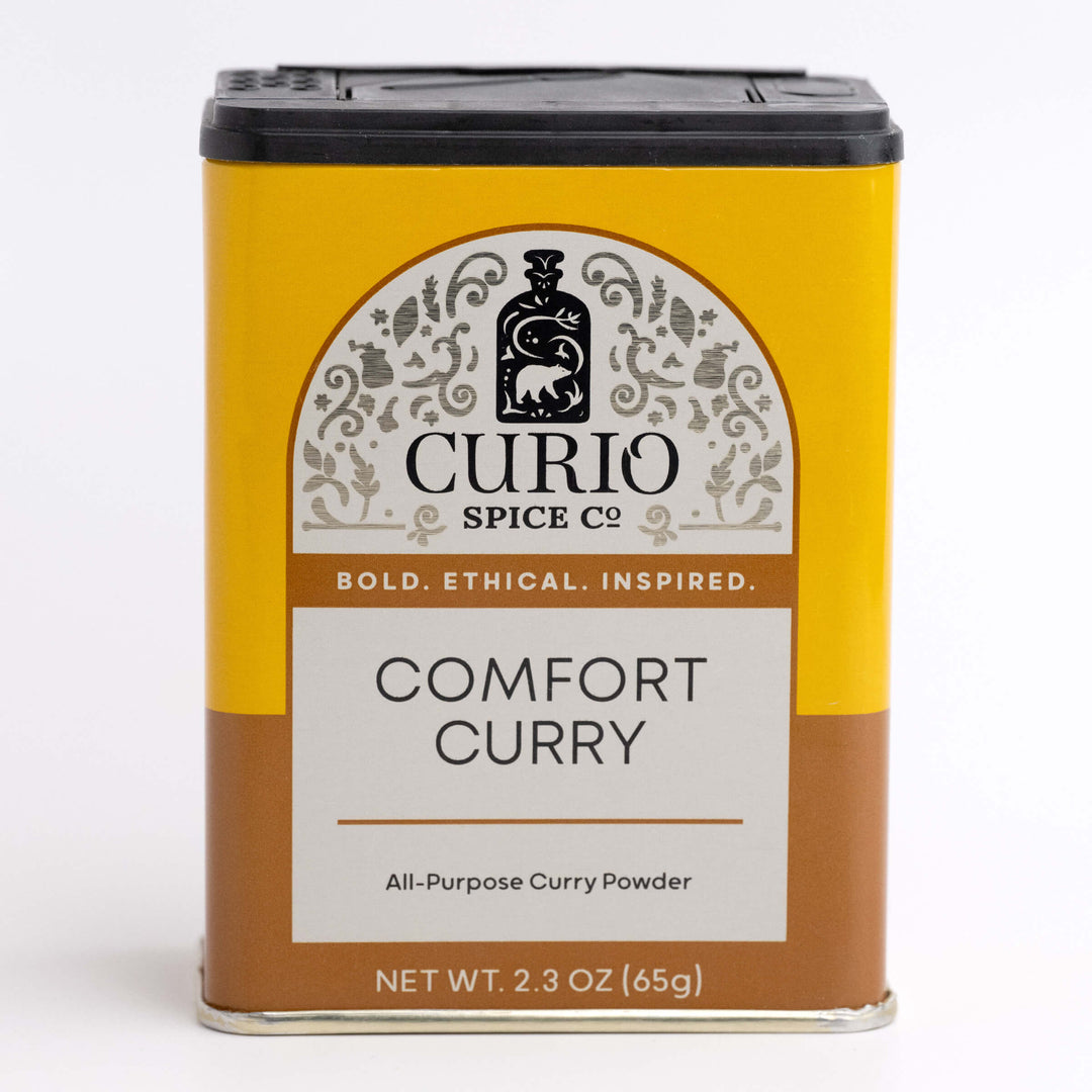 Curio Spice Co. Comfort Curry spice tin on a white background