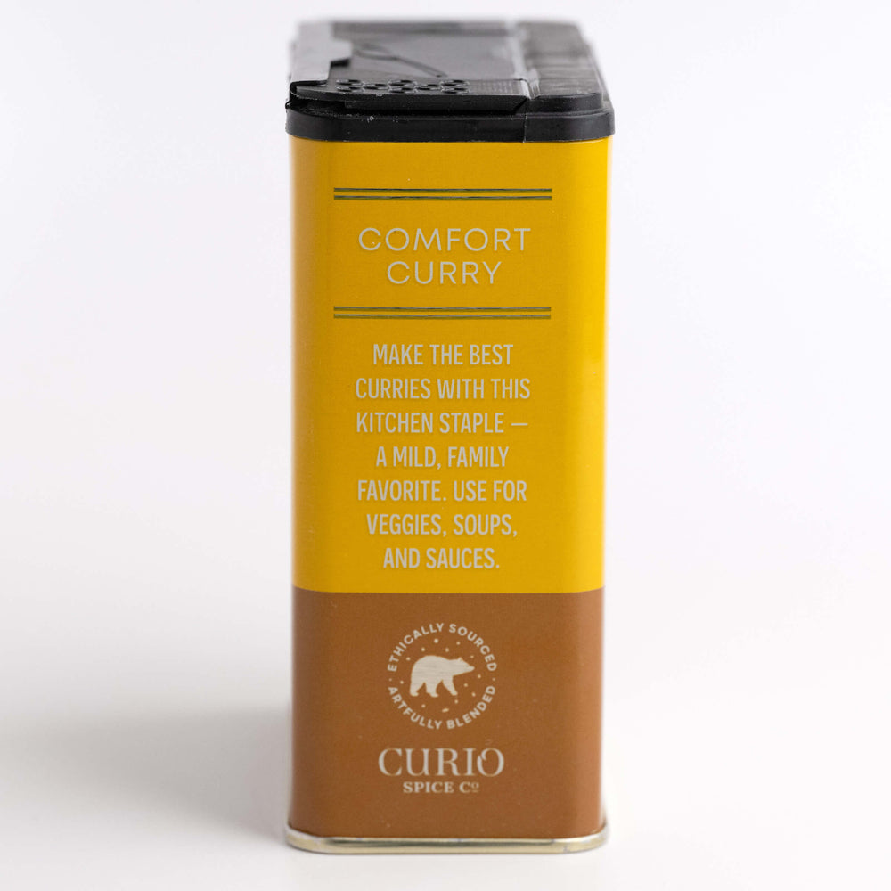 Curio Spice Co. curry spice container on a white background