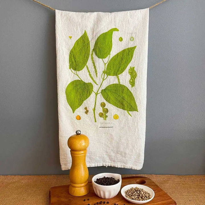 Black pepper flour tea towel by Foxfire Creative Studio