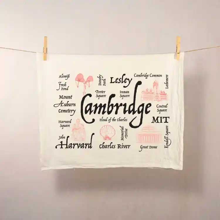 Cambridge-themed flour sack towel by Foxfire Creative Studio