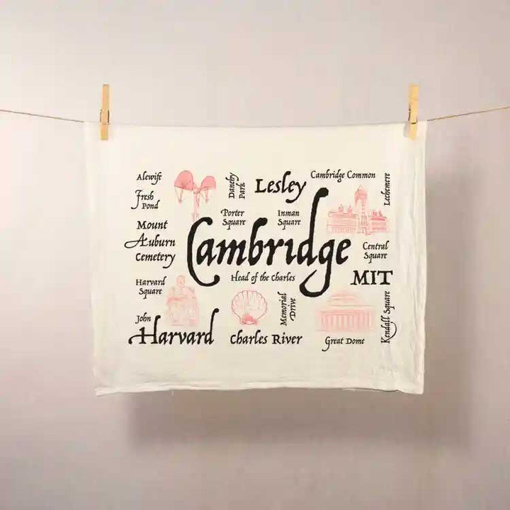 Cambridge-themed flour sack towel by Foxfire Creative Studio