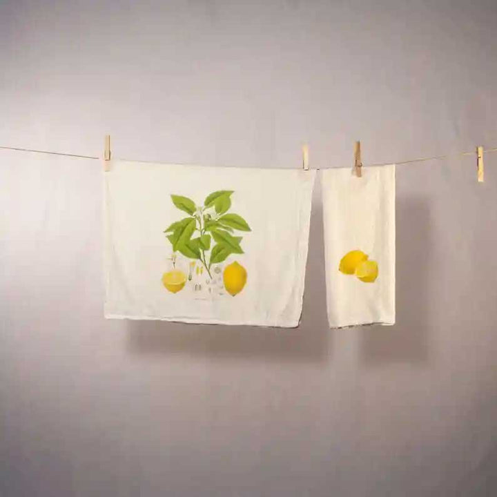 Lemon flour sack towel by Foxfire Creative Studio