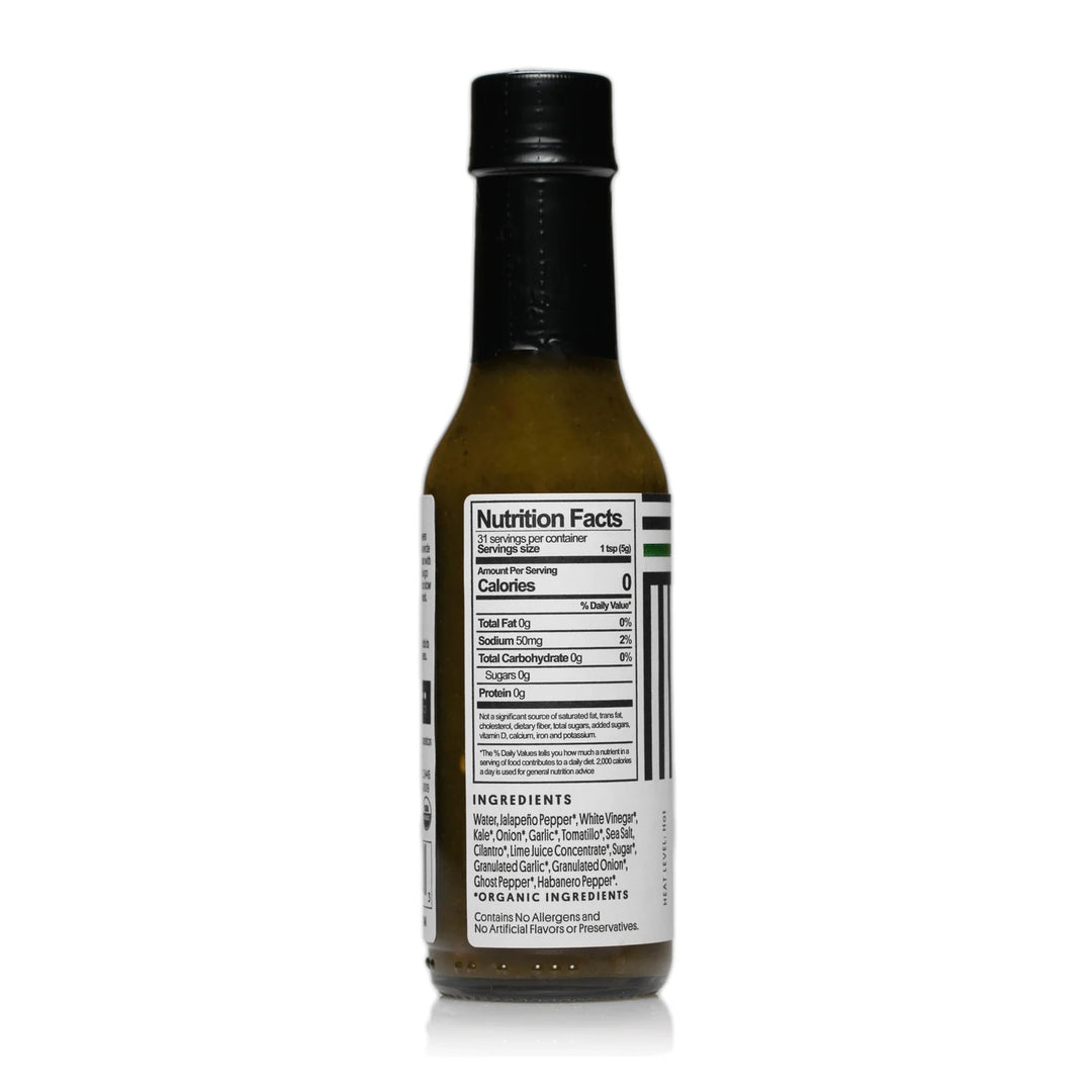 Riza Organic Ghost Pepper Verde Hot Sauce nutrition label