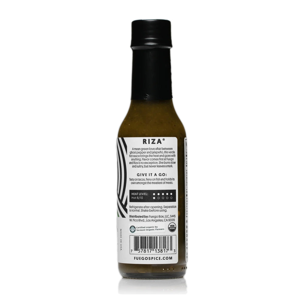 Riza Organic Ghost Pepper Verde Hot Sauce side label