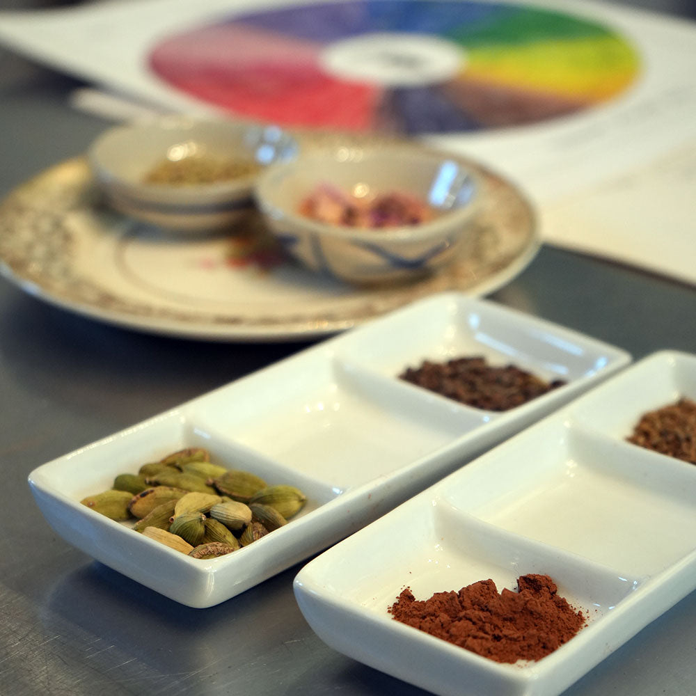 Spices available for sampling during our spice blending classes.