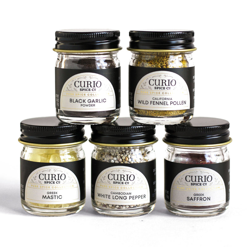 Curio's Curiosity Cabinet spice gift set, a collection of our favorite, rare culinary treasures for the adventurous cook.