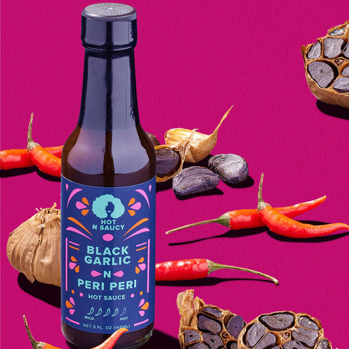 Black Garlic N Peri Peri Hot Sauce with chilies and black garlic