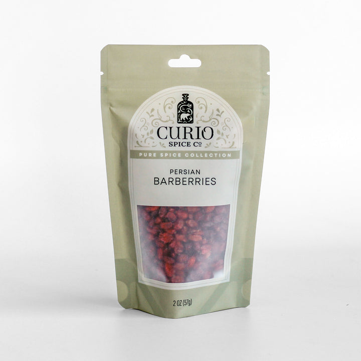 Curio Spice Co. fair-trade single origin sustainable Persian barberries in a resealable bag.