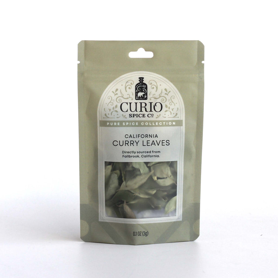 Resealable bag of California curry leaves, directly sourced from Fallbrook, CA.