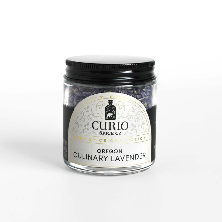 Curio Spice Co. fair-trade single origin sustainable Oregano Culinary Lavender in a glass jar.
