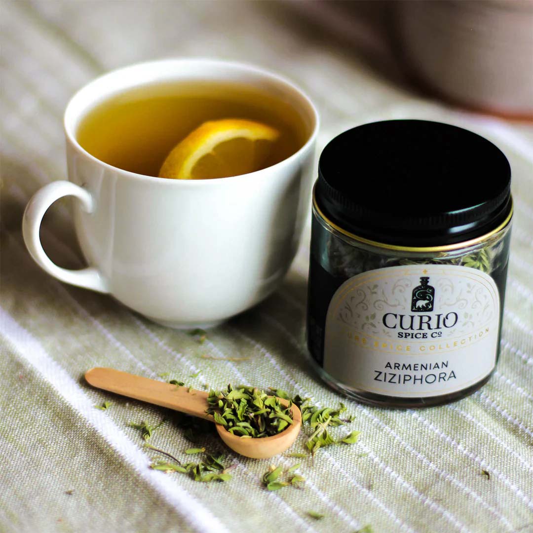 Zizphora as a tea in a white mug with lemon