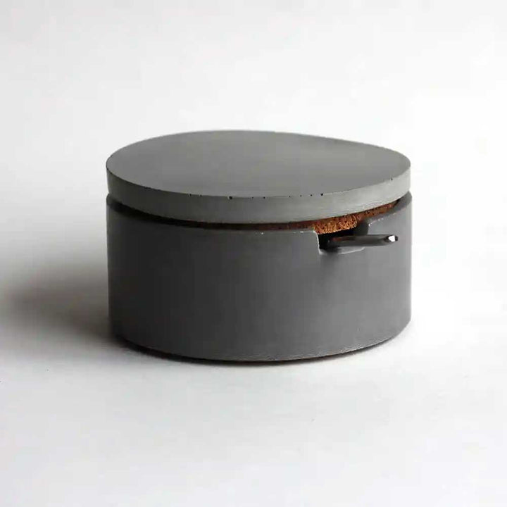Concrete Salt Cellar in gray with spoon in container