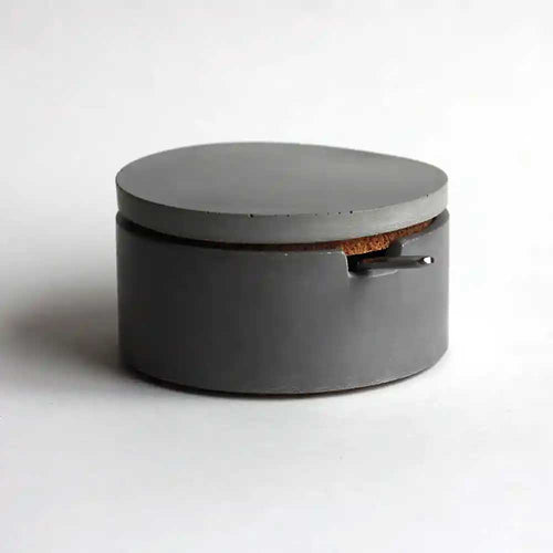 Concrete Salt Cellar in gray with spoon in container