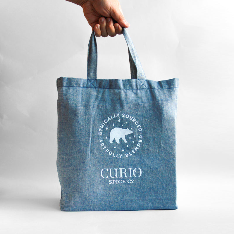 13"D Curio Spice Tote Bag in Blue
