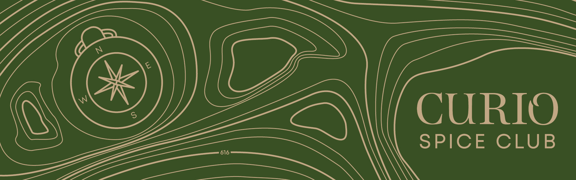 Curio Spice Club logo with compass design on a green background