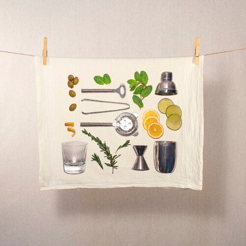 Cocktail set with citrus flour tea towel by Foxfire Creative Studio