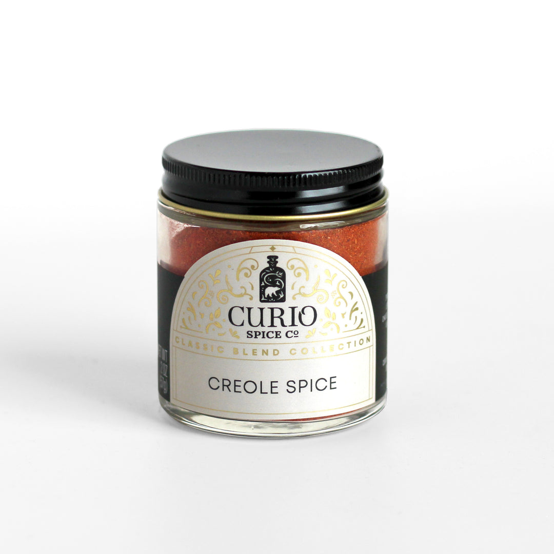 Curio Spice Co. Classic Blend Creole Spice in a glass jar.