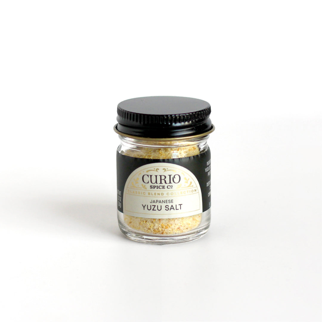Japanese Yuzu Salt in a Curio Spice glass jar.