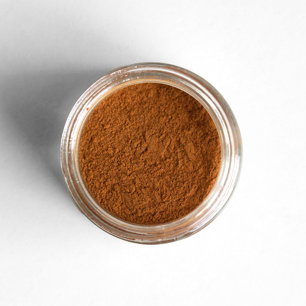 Top-down of ground Indonesian cassia cinnamon